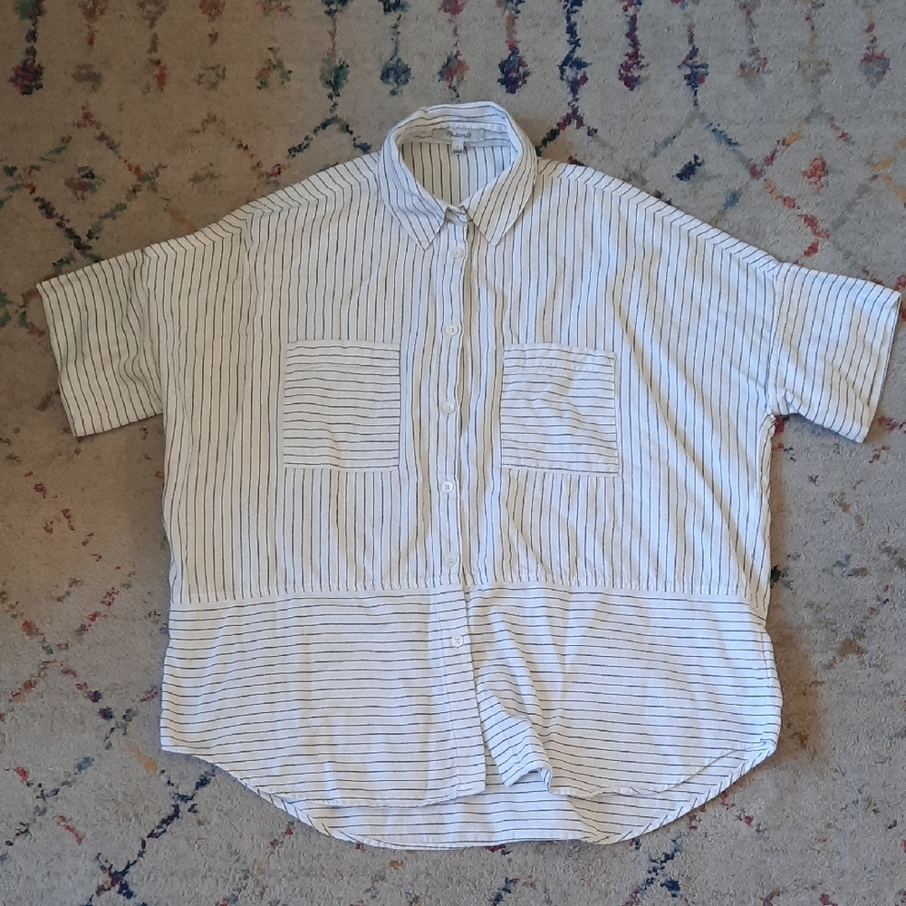 Madewell Flannel Black And White Striped Button Down Shirt